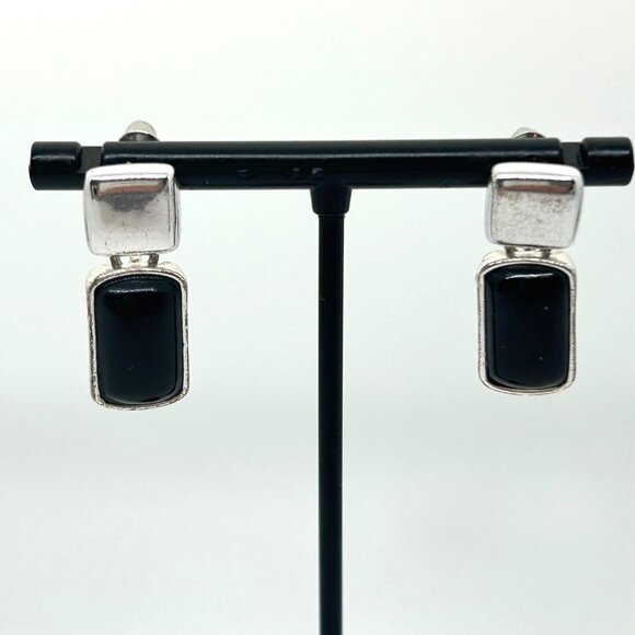 Liz Claiborne Jewelry - Liz Claiborne Vintage Silver-Tone Drop Earrings With Black Acrylic Rectangle Acc